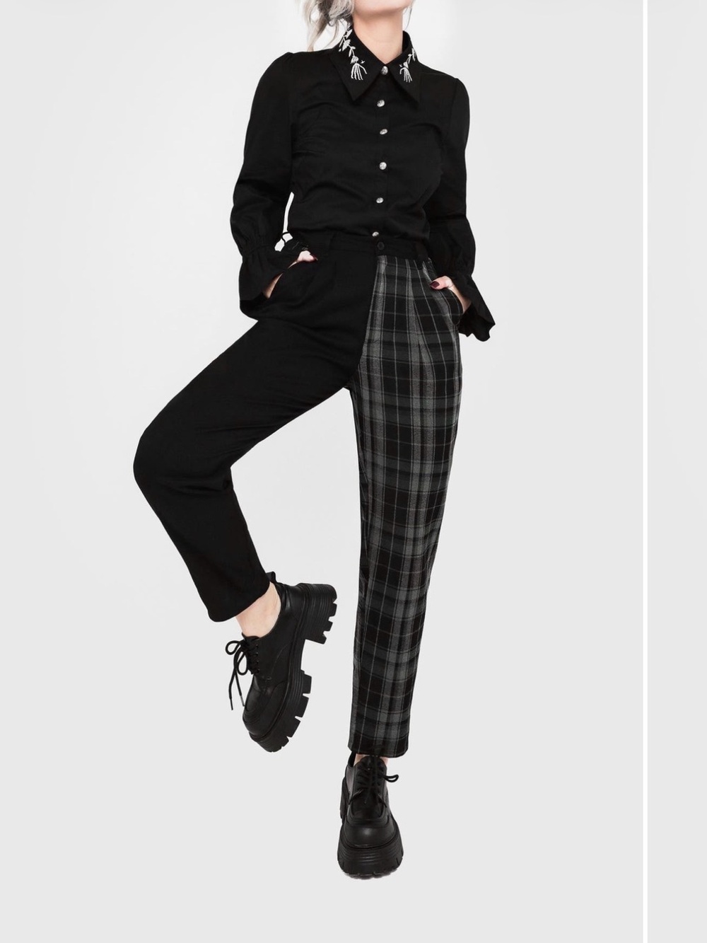 Disturbia Checkmate High Waist Tapered Trousers Two Tone Size 8 current style